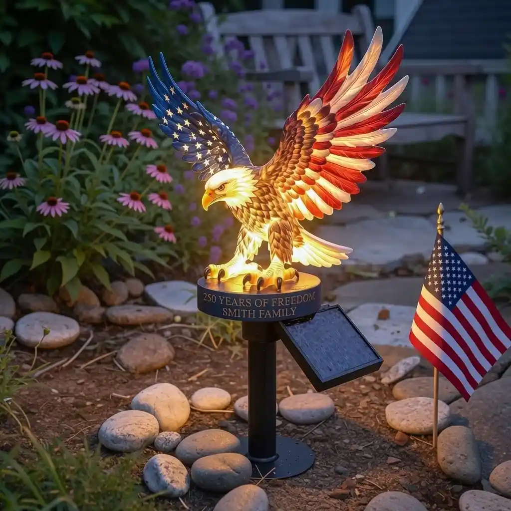 Personalized Solar Eagle Garden Light American Freedom Tribute